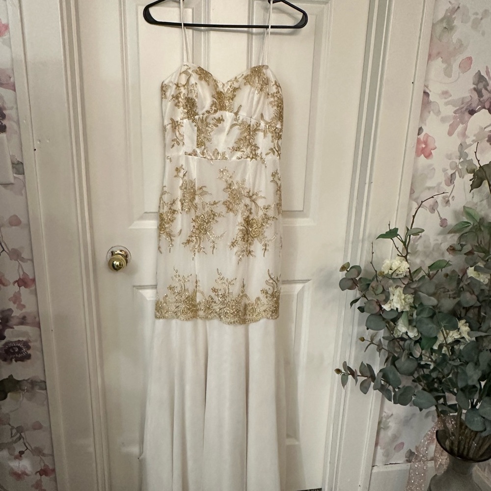Chic White Dress with Gold Accents